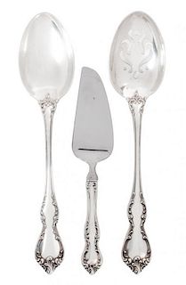 Three American Silver Serving Pieces, Towle, Newburyport, MA, in the Debussy pattern, comprising a slotted spoon, serving spo