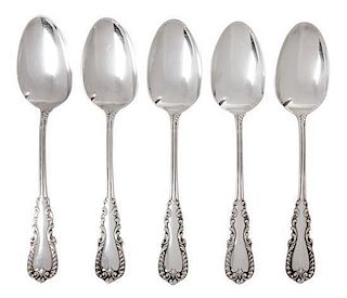 Five American Silver Serving Spoons, Reed & Barton, Taunton, MA, in the Majestic pattern.