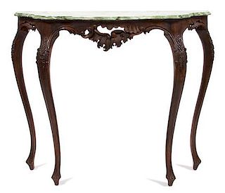 A Louis XV Style Console Table Height 33 x width 39 x depth 12 3/4 inches.