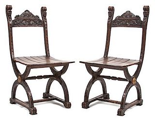 A Pair of Renaissance Revival Side Chairs Height 34 inches.