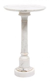 An Italian Alabaster Pedestal Table Height 19 3/4 x diameter 12 inches.