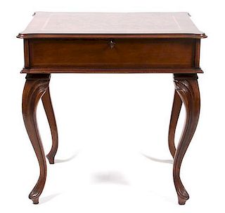 An Italian Parquetry Decorated Flip-Top Desk Height 30 x width 30 x depth 22 inches.