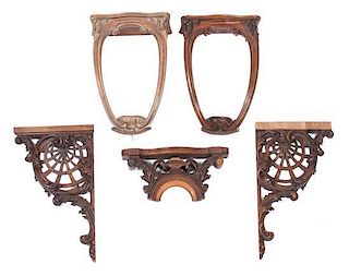 A Pair of Rococo Pierce Carved Mahogany Brackets Height of first 18 inches.