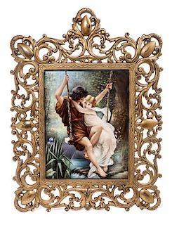 * A Continental Porcelain Plaque Frame: 17 1/2 x 13 inches.