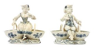 * Two Meissen Porcelain Figural Double Salts Height 5 1/2 inches.