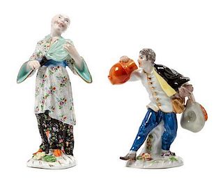 * Two Meissen Porcelain Figures Height 3 1/2 inches.