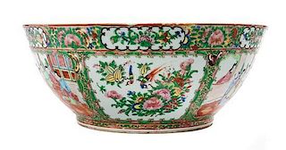 * A Chinese Export Rose Medallion Porcelain Footed Punch Bowl Height 6 1/2 x diameter 16 inches.