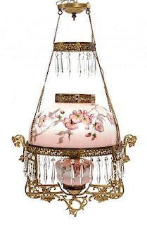 * A Victorian Chandelier Oil Lamp Height 33 inches.