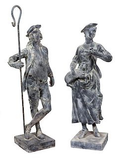 Two Cast Lead Figures Height of taller 55 inches.