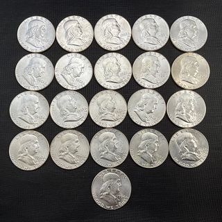 Lot of Twenty One 1962 Franklin Silver Half Dollars