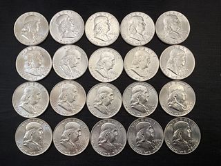 Group of 20 1960 D Franklin Half Silver Dollars 