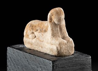 Rare Egyptian Limestone Sphinx Amulet w/ Pigment