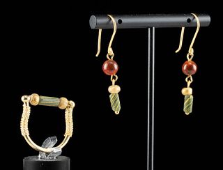 Romano-Egyptian Glass Bead Jewelry (Ring + Earrings)