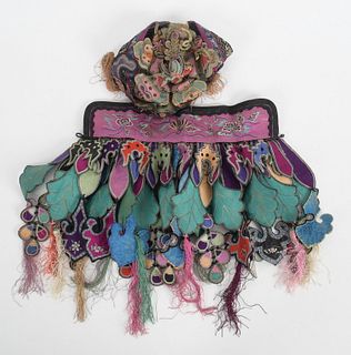 A Chinese Embroidered Silk Collar and Hat