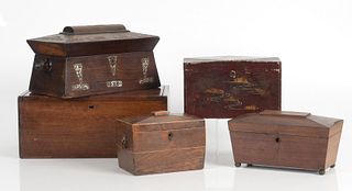 Group of English Tea Caddies and Boxes