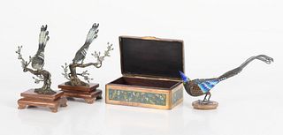 Chinese Silver Enamel Birds and Box