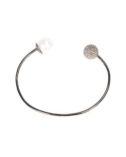A freshwater cultured pearl, diamond and silver cuff