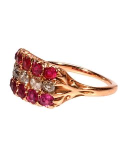 An antique ruby, diamond and rose gold ring