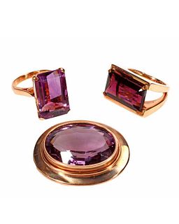 Group of amethyst and 14k gold jewelry