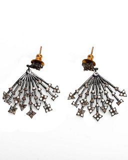Pair of diamond, blackened silver & 14k gold earrings