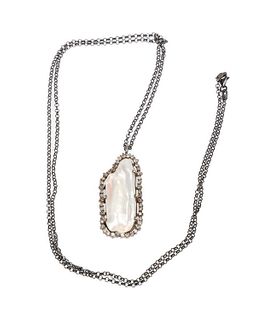 Freshwater cultured pearl, diamond, pendant-necklace
