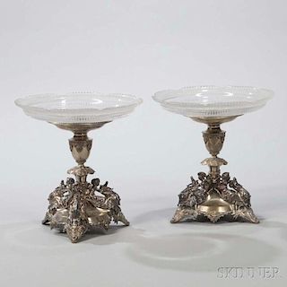 Pair of Silvered Metal Tazzas