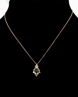 An emerald, diamond and 18k gold pendant necklace