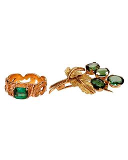 Green tourmaline and gold jewelry