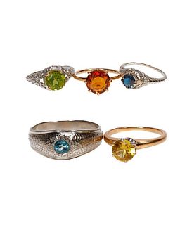 Collection of (5) gem-set and 18k gold rings