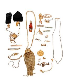 Collection of antique costume and gold filled jewelry