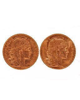 Two (2) French 20 Francs Gold Coins