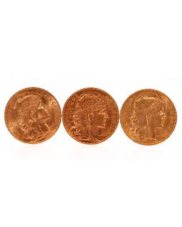 Three (3) French 20 Francs Gold Coins