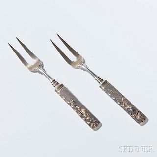 Two American Sterling Silver Japanesque Pickle Forks