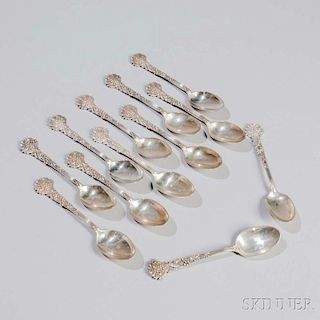 Twelve Tiffany & Co. "Holly" Pattern Sterling Silver Teaspoons