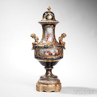 Sevres-style Porcelain and Bronze-mounted Urn and Cover