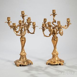 Pair of Gilt-bronze Rococo-style Seven-light Candelabra