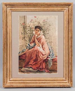English School,19th Century      Woman Seated in a Garden