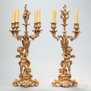 Pair of Louis XVI-style Figural Gilt-bronze Four-light Candelabra