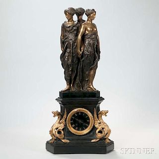 Empire Patinated Bronze Mantel Clock