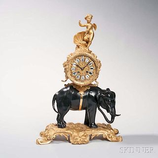 Louis XV-style Gilt and Patinated Bronze Elephant Clock