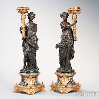 Pair of Empire Bronze Torchieres