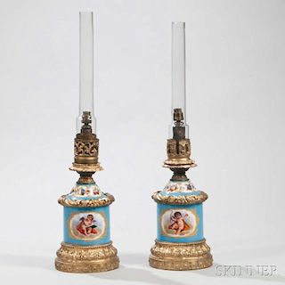 Pair of Sevres-style Porcelain Lamp Bases