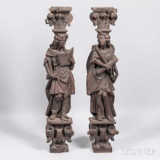 Two Carved Architectural Figural Fragments