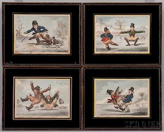 James Gillray (British, 1757-1815)      Elements of Skateing  /A Set of Four Framed Prints