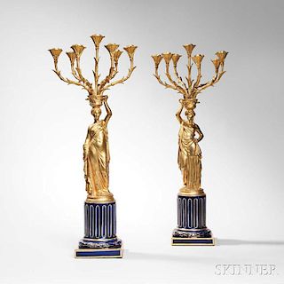 Pair of Napoleon III Porcelain and Gilt-bronze Figural Candelabra