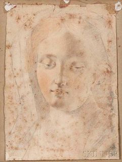 Italian School, 17th Century      Portrait Sketch: Head of the Madonna
