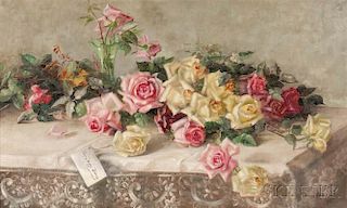 Frances Mumaugh (American, 1859-1933)      Many Happy Returns  /A Still Life with Roses