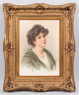 Vittorio Tessari (Italian, 1860-1940)      Portrait of a Dark-haired Young Woman
