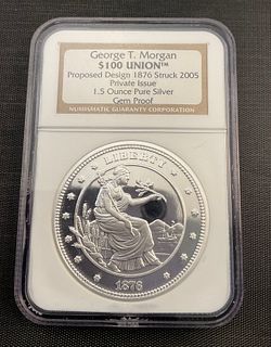George T. Morgan 1.5 Ozt .999 Silver $100 Union Proposed Design 1876 Struck 2005