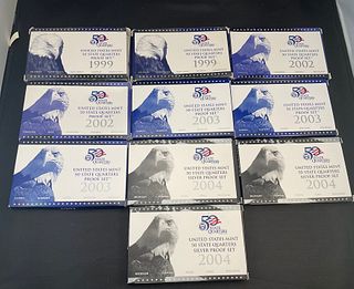 Group of 10 US Mint 50 State Quarters Proof Sets